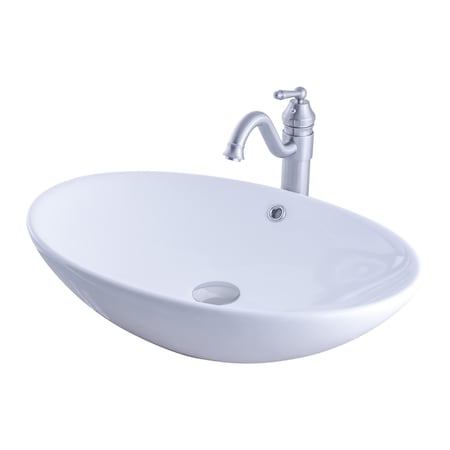 Novatto Porcelain Vessel Sink Combo with Brushed Nickel Faucet, Drain and Sealer NSFC-V07W359BN